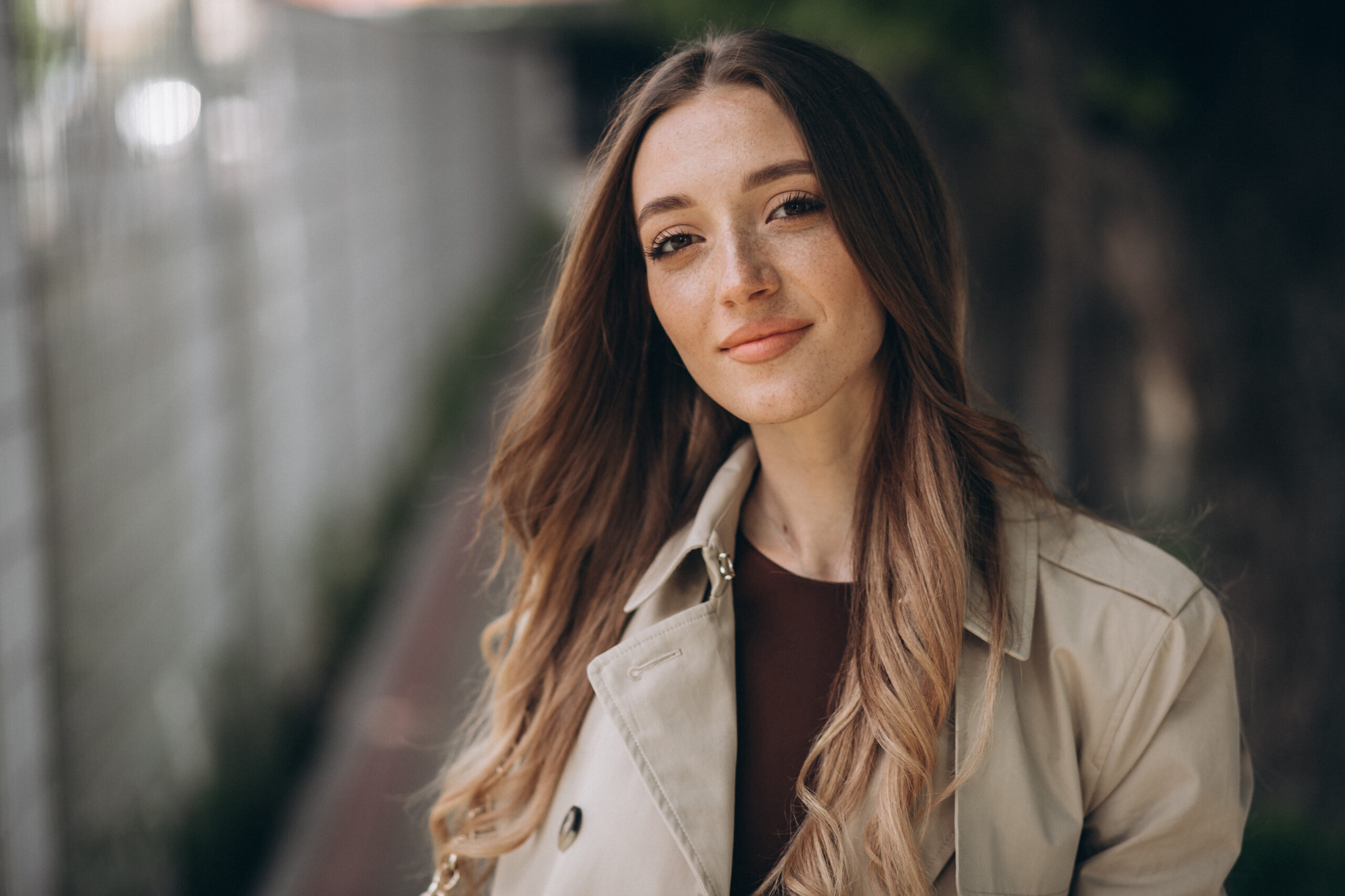 young beautiful woman walking in a park